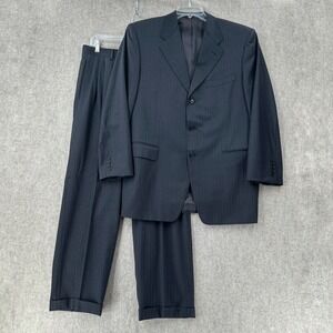 CANALI 2-Piece Suit Wool Pinstriped Gray Mens 40R Blazer Jacket & Pants 32X28‎
